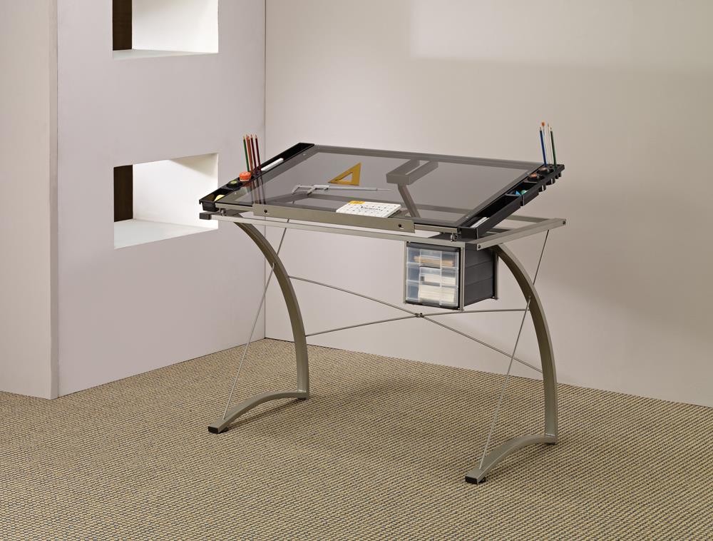 Melo - Melo Drafting Desk with 3-drawer Champagne