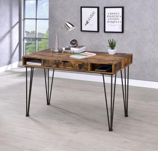 Olvera - Olvera 1-drawer Writing Desk Antique Nutmeg and Dark Bronze