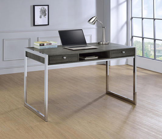 Wallice - Wallice 2-drawer Writing Desk Weathered Grey and Chrome