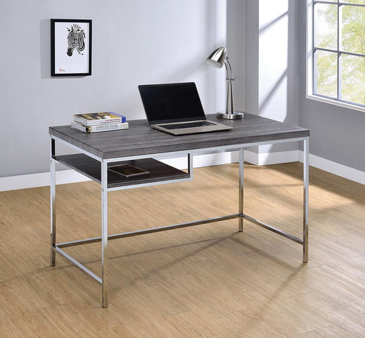 Kravitz - Kravitz Rectangular Writing Desk Weathered Grey and Chrome