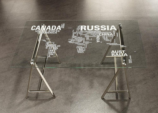 Patton - Patton World Map Writing Desk Nickel and Printed Clear