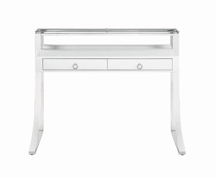 Gemma - Gemma 2-drawer Writing Desk Glossy White and Chrome