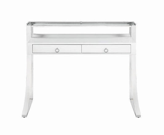 Gemma - Gemma 2-drawer Writing Desk Glossy White and Chrome
