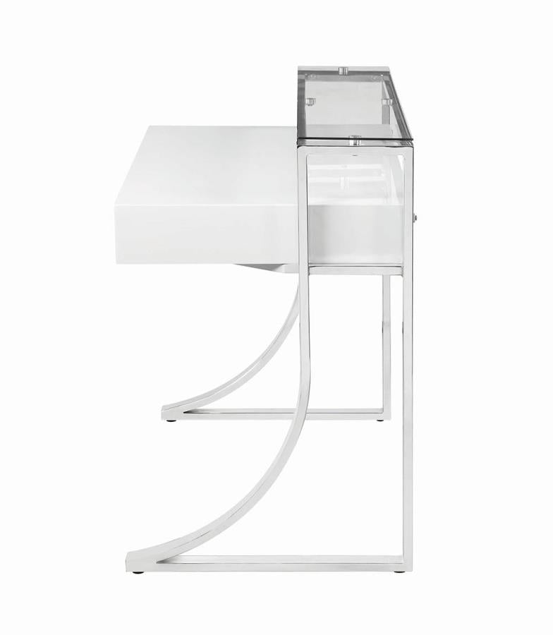 Gemma - Gemma 2-drawer Writing Desk Glossy White and Chrome