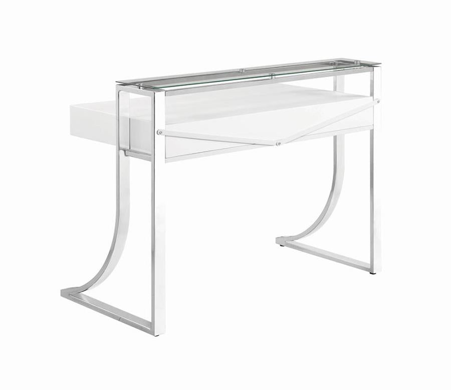Gemma - Gemma 2-drawer Writing Desk Glossy White and Chrome