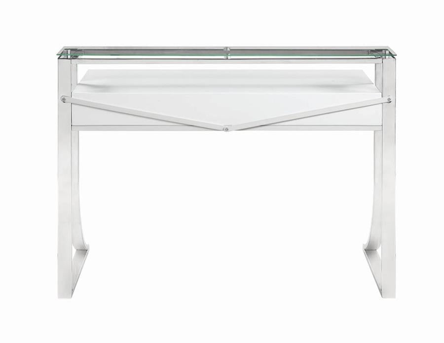 Gemma - Gemma 2-drawer Writing Desk Glossy White and Chrome