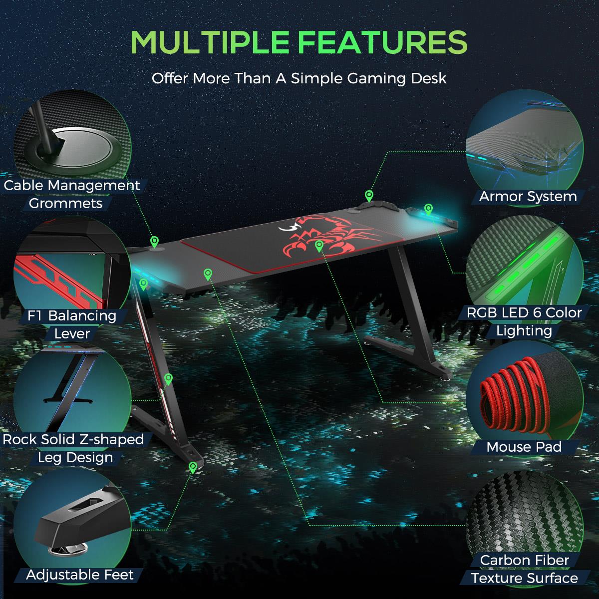 Brocton - Brocton Metal Z-shaped Gaming Desk Black