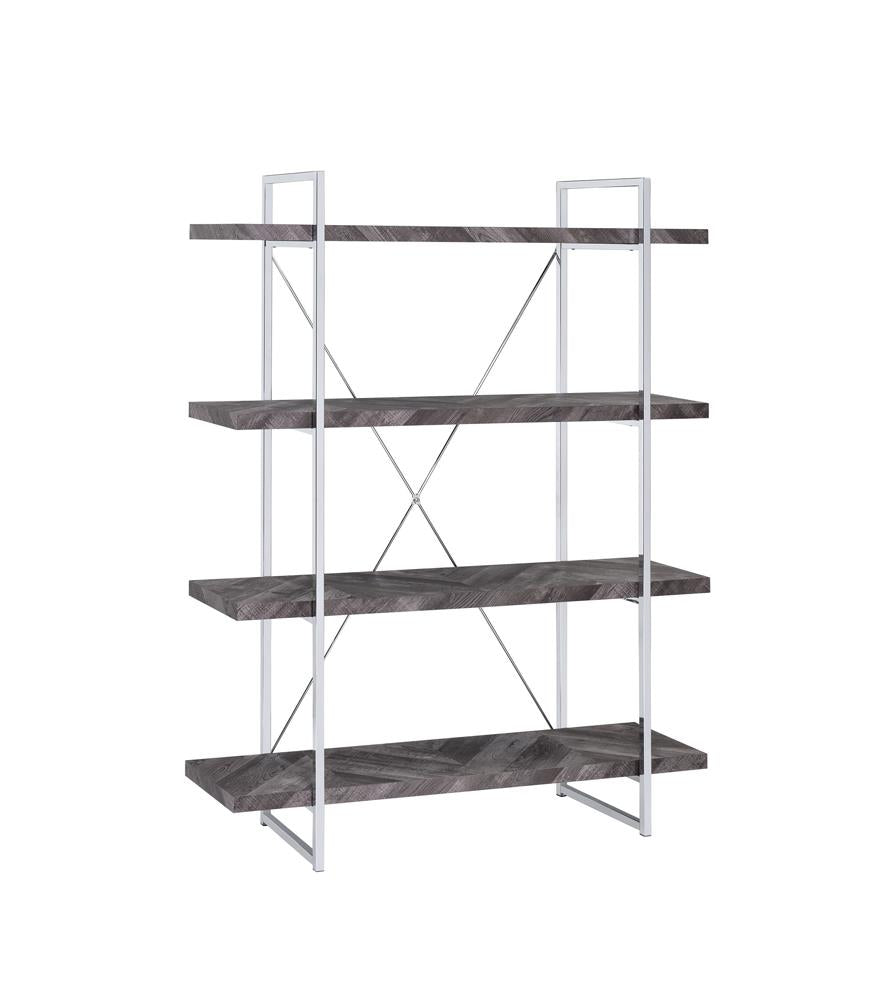Grimma - Grimma 4-shelf Bookcase Rustic Grey Herringbone