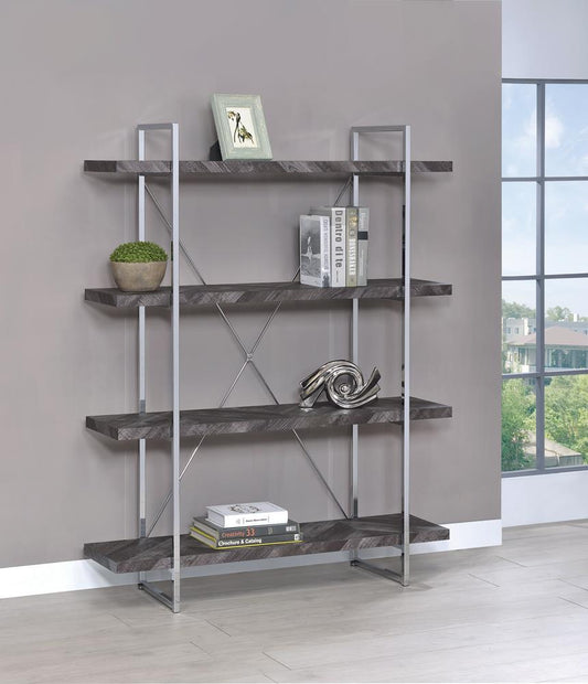 Grimma - Grimma 4-shelf Bookcase Rustic Grey Herringbone