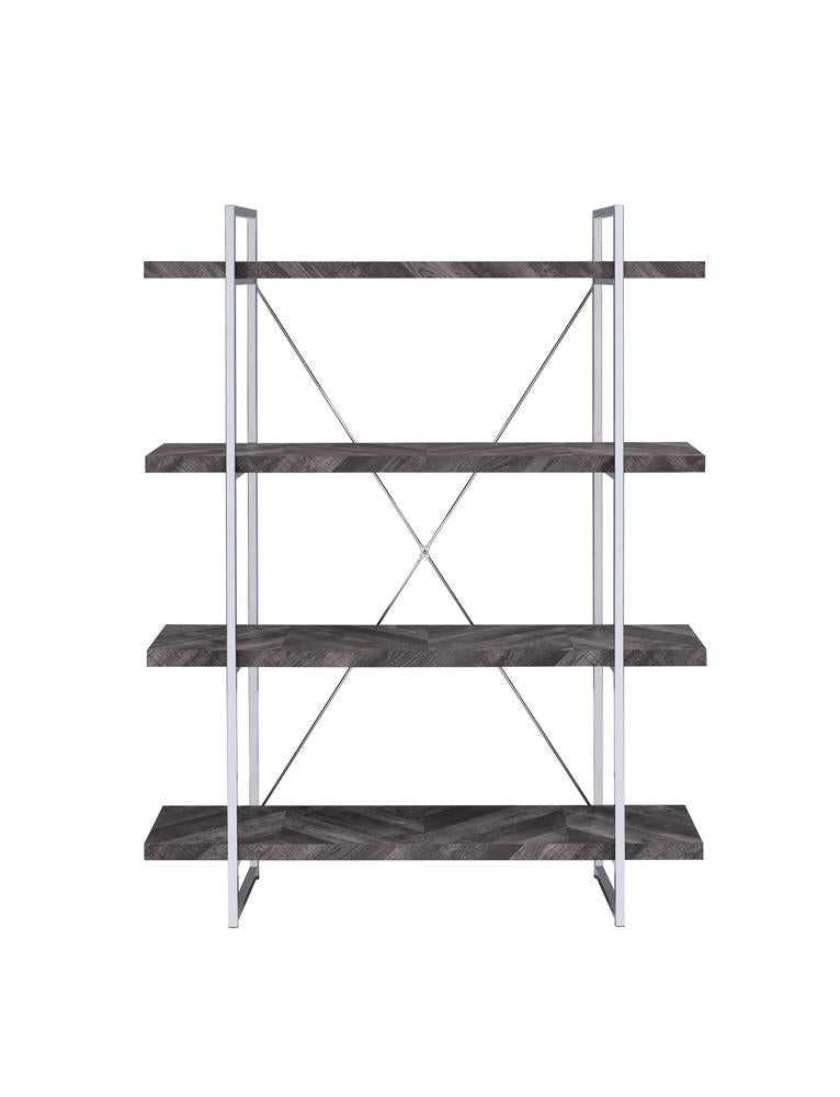 Grimma - Grimma 4-shelf Bookcase Rustic Grey Herringbone