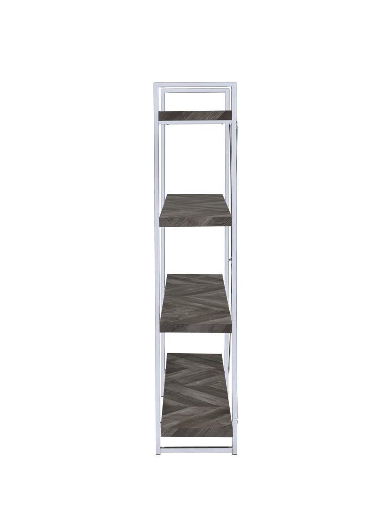 Grimma - Grimma 4-shelf Bookcase Rustic Grey Herringbone