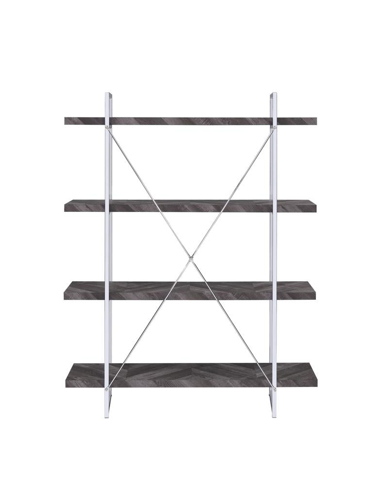 Grimma - Grimma 4-shelf Bookcase Rustic Grey Herringbone