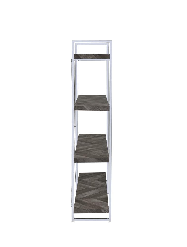 Grimma - Grimma 4-shelf Bookcase Rustic Grey Herringbone