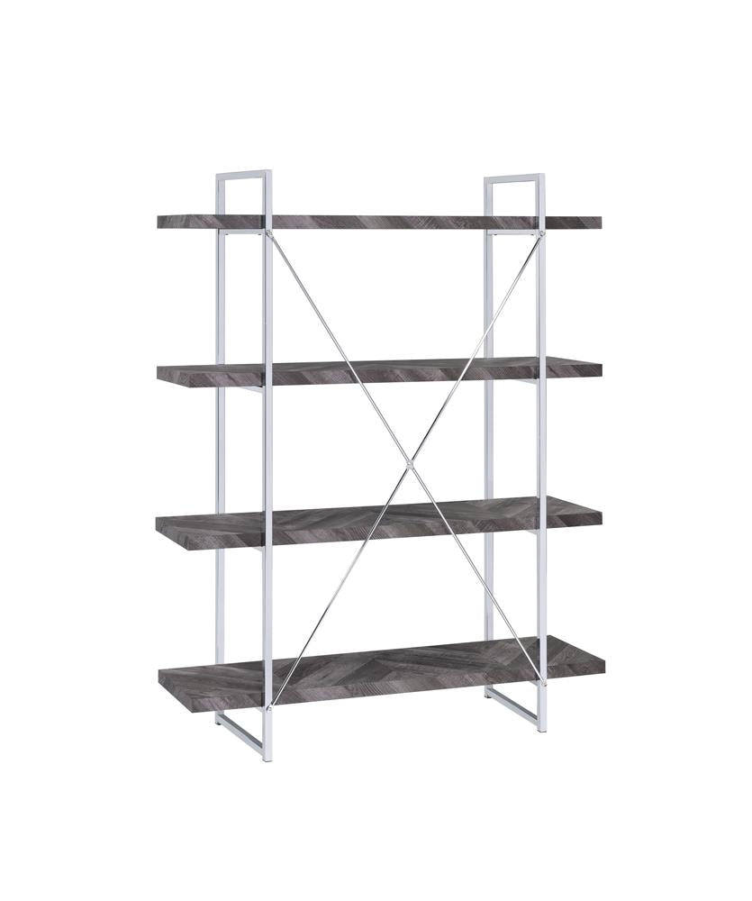 Grimma - Grimma 4-shelf Bookcase Rustic Grey Herringbone