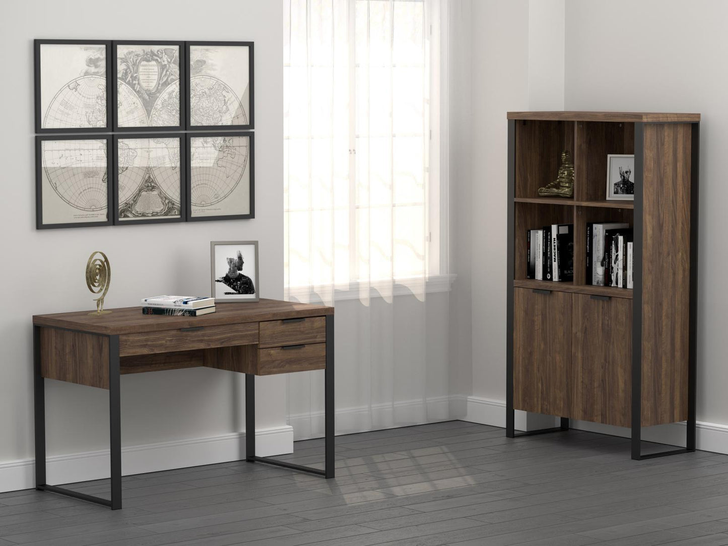 Pattinson - Pattinson 3-drawer Writing Desk Aged Walnut and Gunmetal