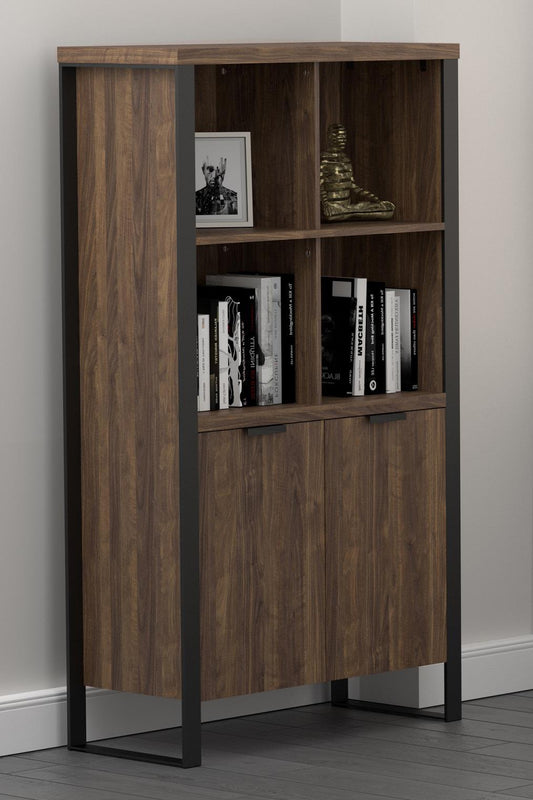 Pattinson - Pattinson 2-door Rectangular Bookcase Aged Walnut and Gunmetal