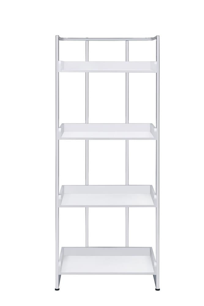 Ember - Ember 4-shelf Bookcase White High Gloss and Chrome