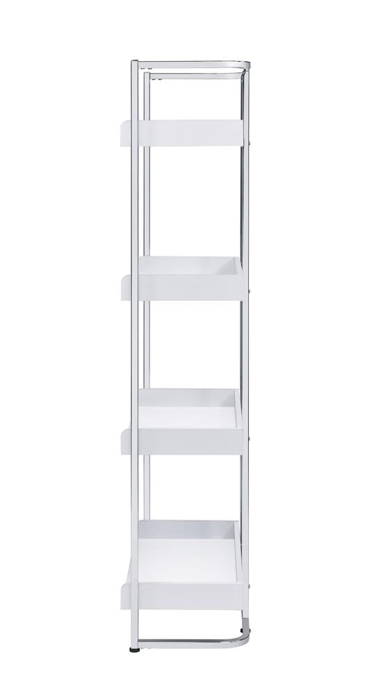 Ember - Ember 4-shelf Bookcase White High Gloss and Chrome