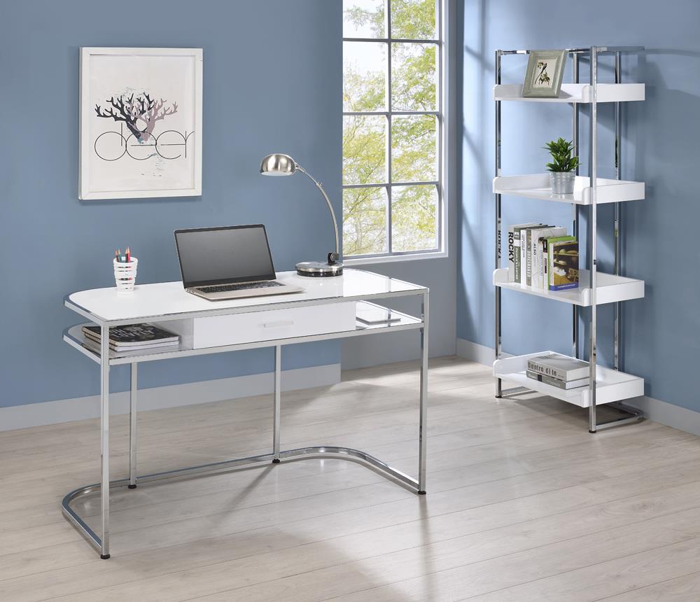 Ember - Ember 4-shelf Bookcase White High Gloss and Chrome