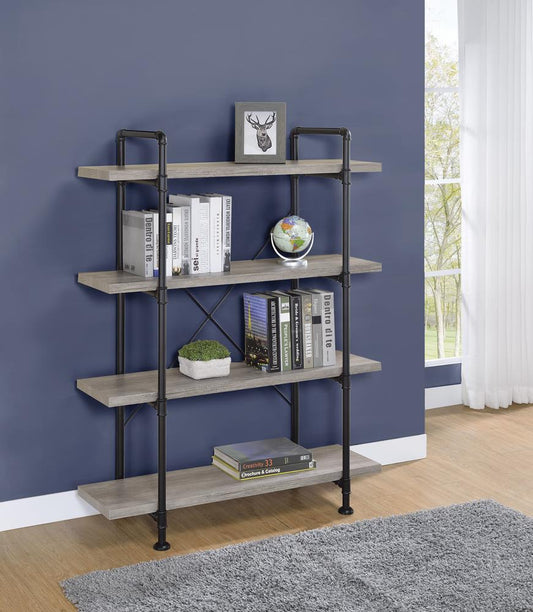 Delray - Delray 4-tier Open Shelving Bookcase Grey Driftwood and Black