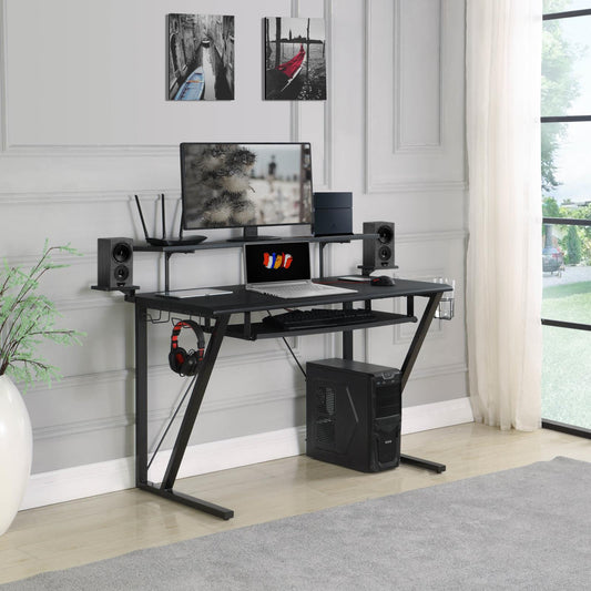 Wedalia - Tech Spec Tech Spec Gaming Desk with Cup Holder Gunmetal