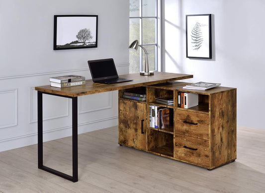 Hertford - Hertford L-shape Office Desk with Storage Antique Nutmeg