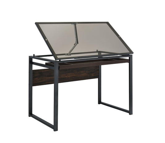 Pantano - Pantano Glass Top Drafting Desk Dark Gunmetal and Chestnut