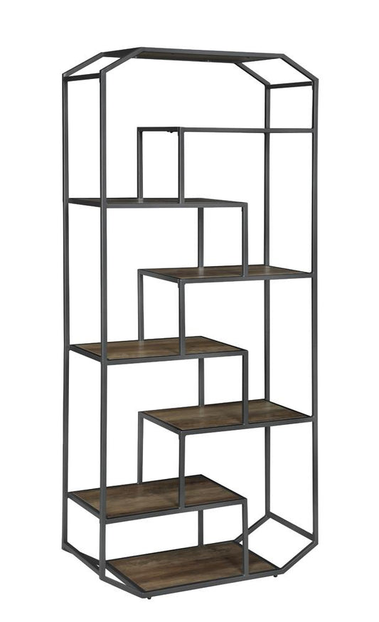 Leland - Leland 6-shelf Bookcase Rustic Brown and Dark Grey