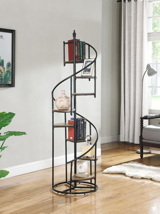 Roseglen - Roseglen 8-shelf Staircase Bookcase Rustic Brown and Black