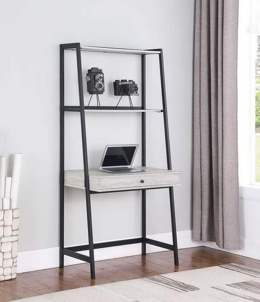 Pinckard - Pinckard 1-drawer Ladder Desk Grey Stone Herringbone and Black