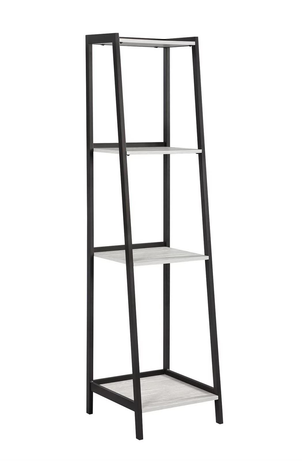 Pinckard - Pinckard 4-shelf Ladder Bookcase Grey Stone Herringbone and Black