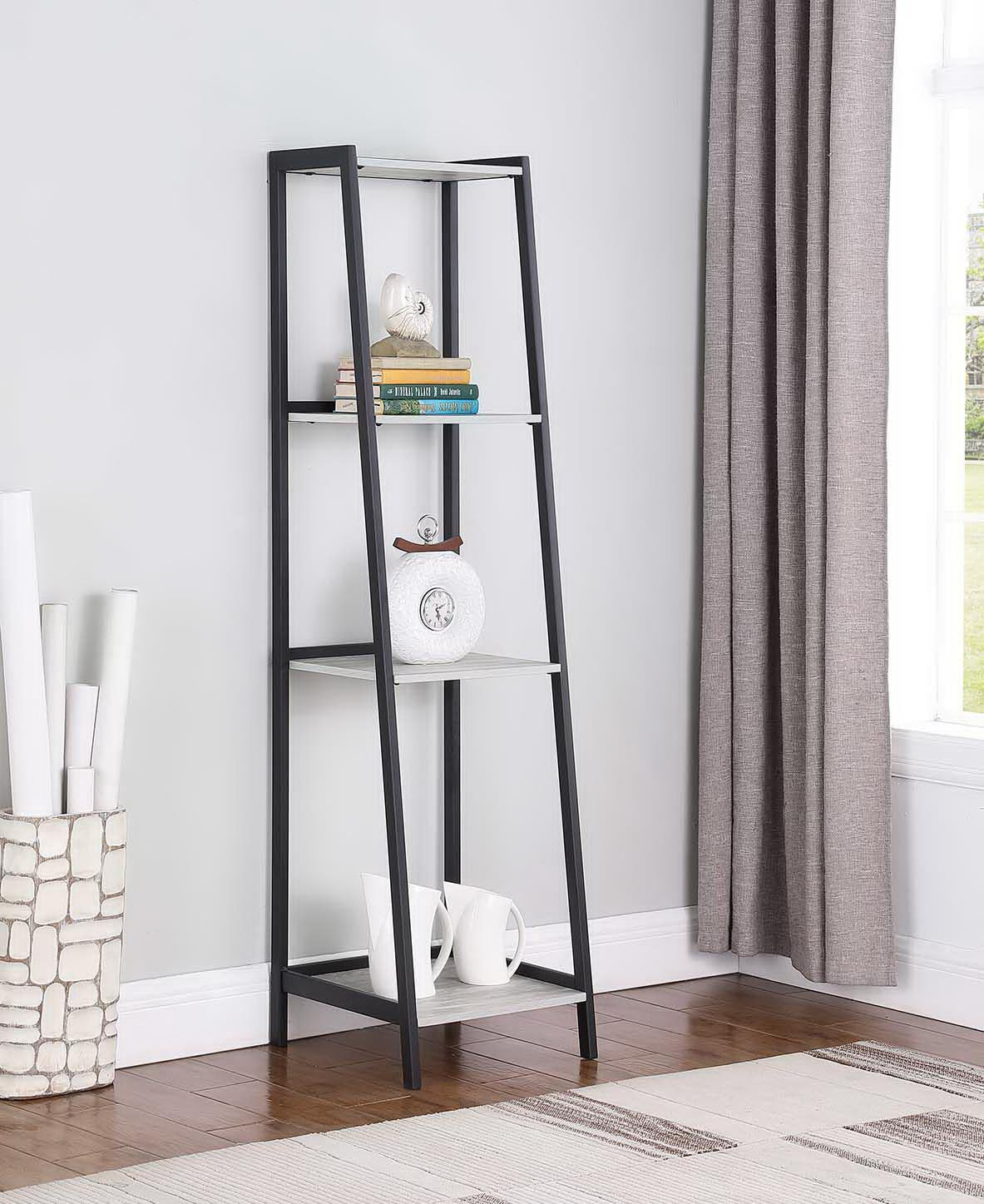 Pinckard - Pinckard 4-shelf Ladder Bookcase Grey Stone Herringbone and Black