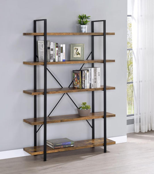 Cole - Cole 5-Shelf Bookcase Antique Nutmeg and Black