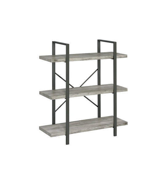 Cole - Cole 3-Shelf Bookcase Grey Driftwood and Gunmetal