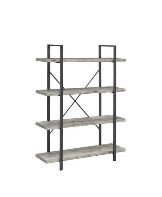 Cole - Cole 4-Shelf Bookcase Grey Driftwood and Gunmetal