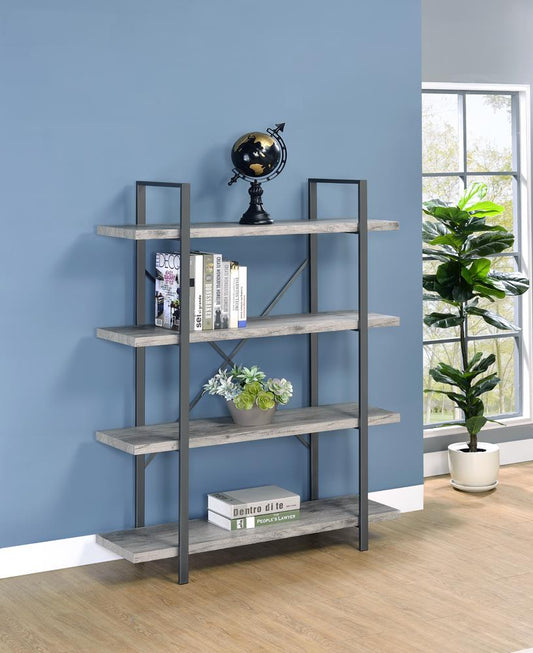 Cole - Cole 4-Shelf Bookcase Grey Driftwood and Gunmetal