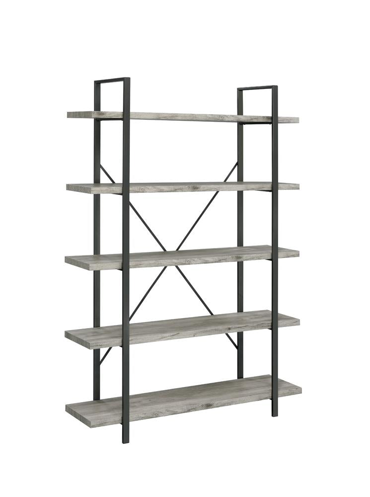 Cole - Cole 5-Shelf Bookcase Grey Driftwood and Gunmetal