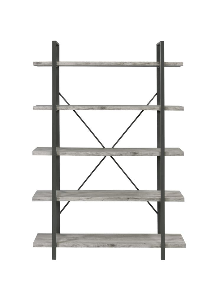 Cole - Cole 5-Shelf Bookcase Grey Driftwood and Gunmetal