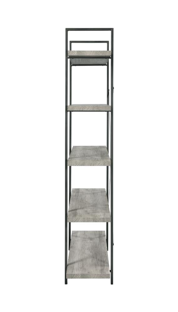 Cole - Cole 5-Shelf Bookcase Grey Driftwood and Gunmetal