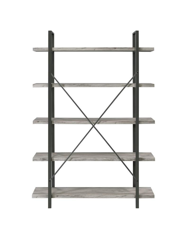 Cole - Cole 5-Shelf Bookcase Grey Driftwood and Gunmetal