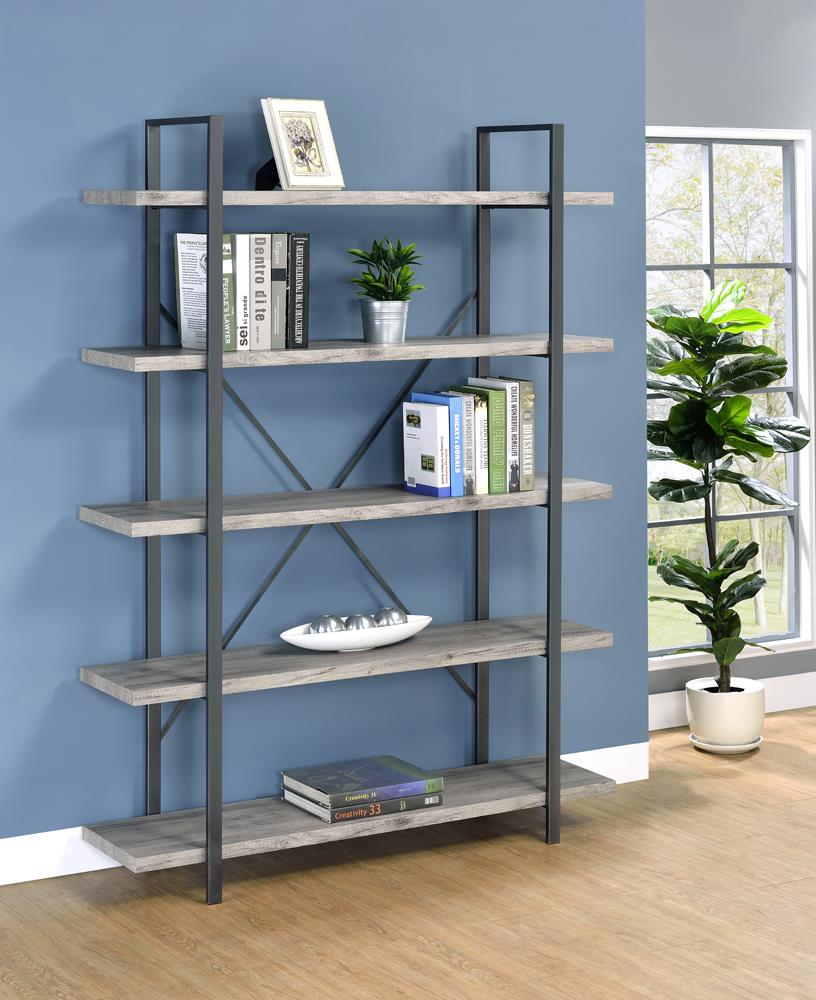 Cole - Cole 5-Shelf Bookcase Grey Driftwood and Gunmetal