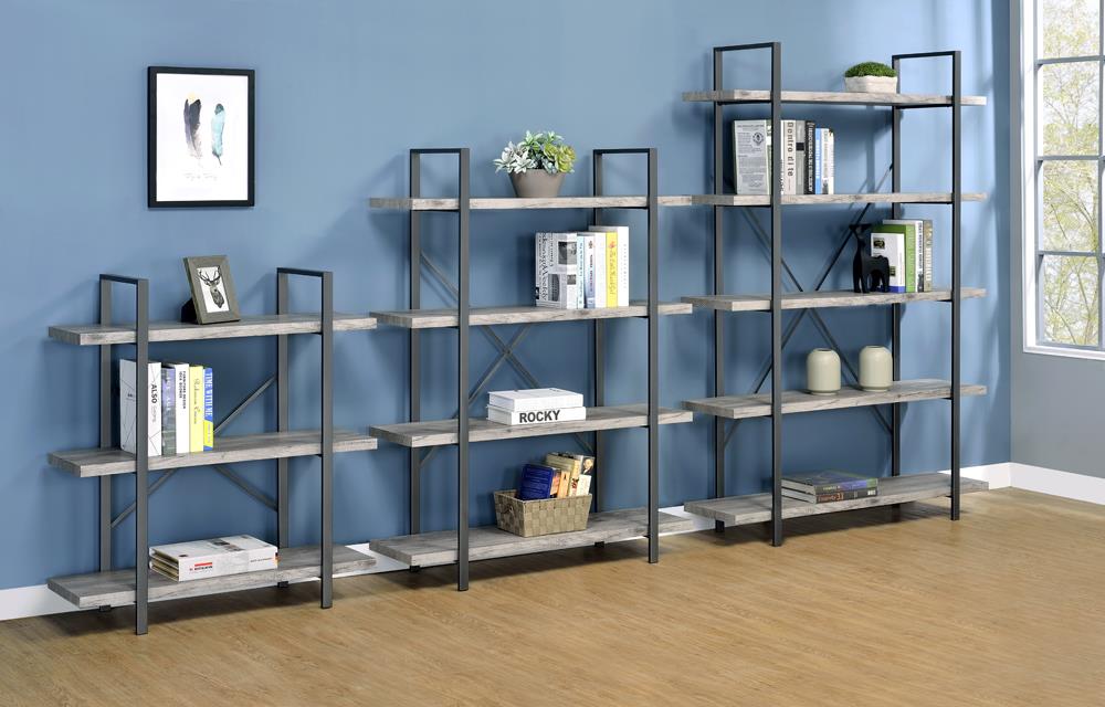 Cole - Cole 5-Shelf Bookcase Grey Driftwood and Gunmetal