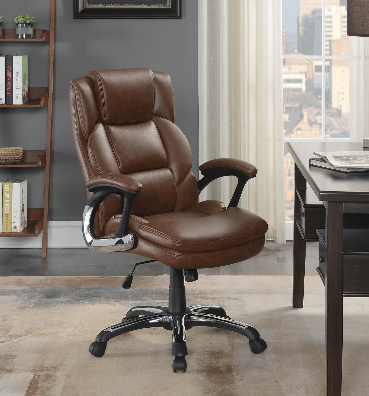 Nerris - Nerris Adjustable Height Office Chair with Padded Arm Brown and Black