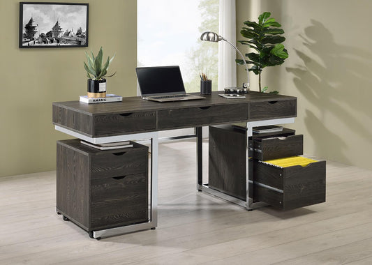 Noorvik - Noorvik 3-piece Writing Desk Set Dark Oak and Chrome