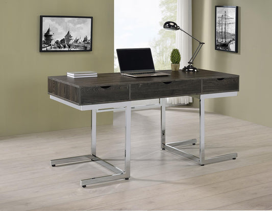 Noorvik - Noorvik 3-drawer Writing Desk Dark Oak and Chrome