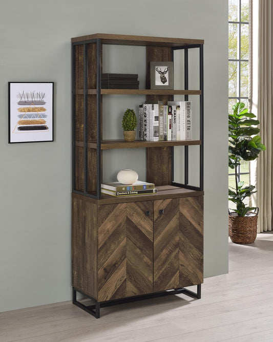 Millbrook - Millbrook 2-door Bookcase Rustic Oak Herringbone and Gunmetal