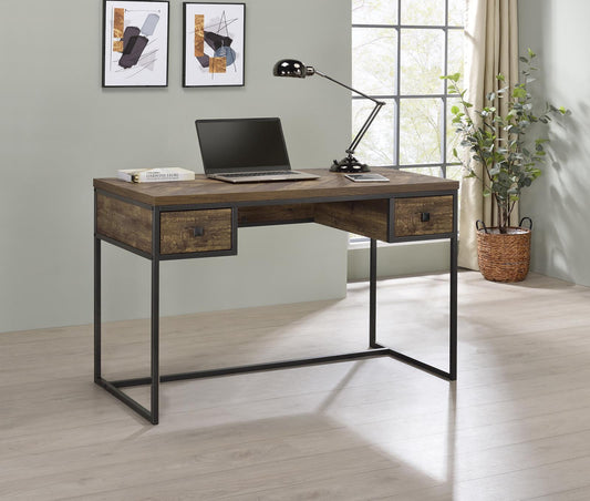 Millbrook - Millbrook 2-drawer Writing Desk Rustic Oak Herringbone and Gunmetal