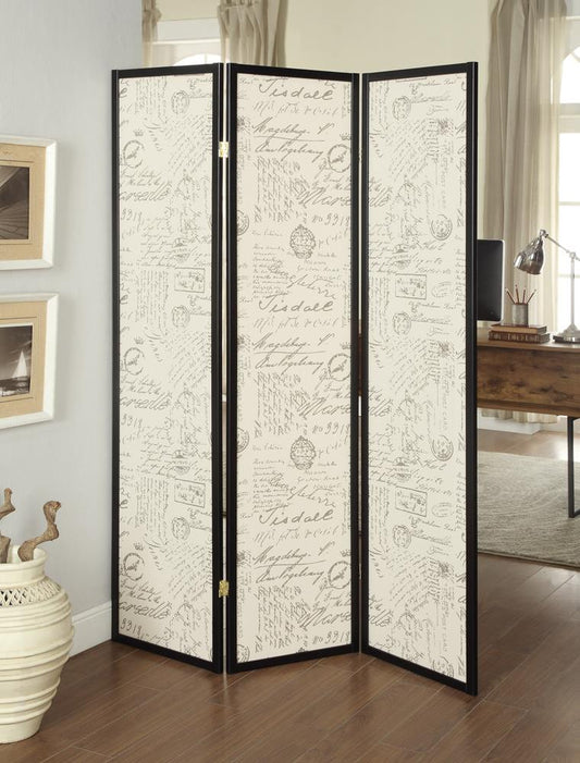 Felice - Felice 3-panel French Script Print Folding Screen Espresso