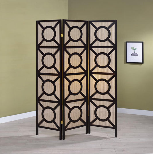 Vulcan - Vulcan 3-panel Geometric Folding Screen Tan and Cappuccino