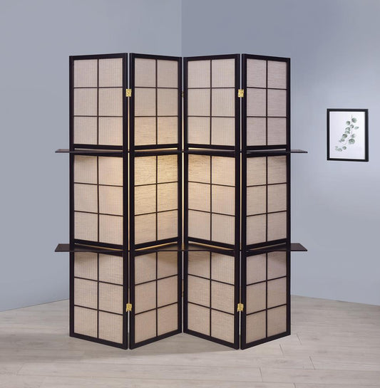 Iggy - Iggy 4-panel Folding Screen with Removable Shelves Tan and Cappuccino